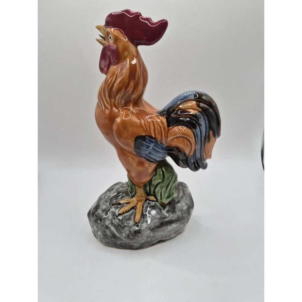 Vintage Glazed Ceramic Rooster Chicken Farmhouse French Country Majolica Style